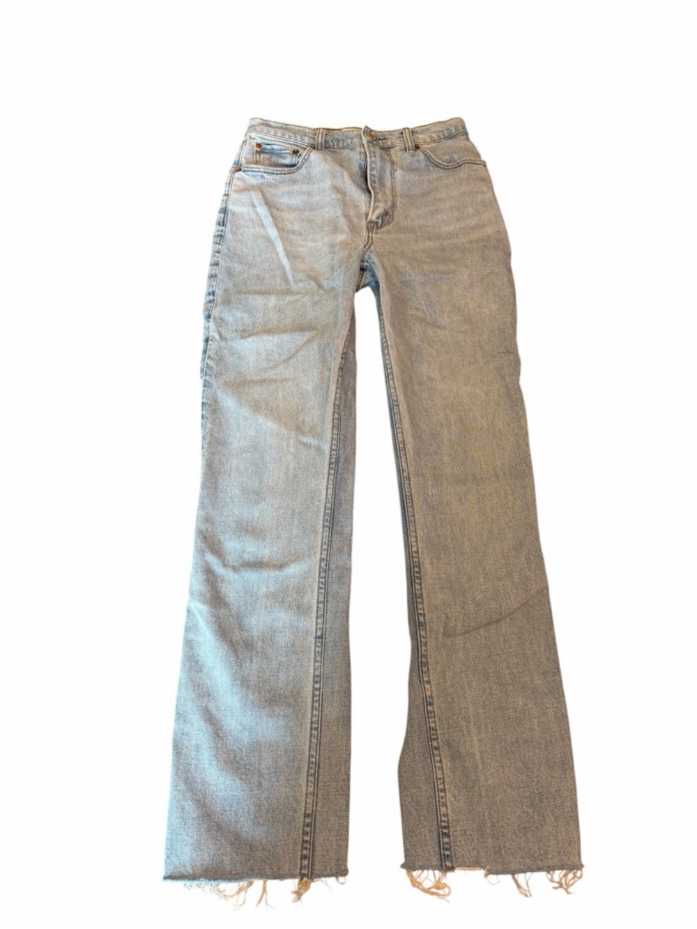 Abercrombie 90s Slim Straight Jeans Ultra High Rise Raw Hem Light Wash 27